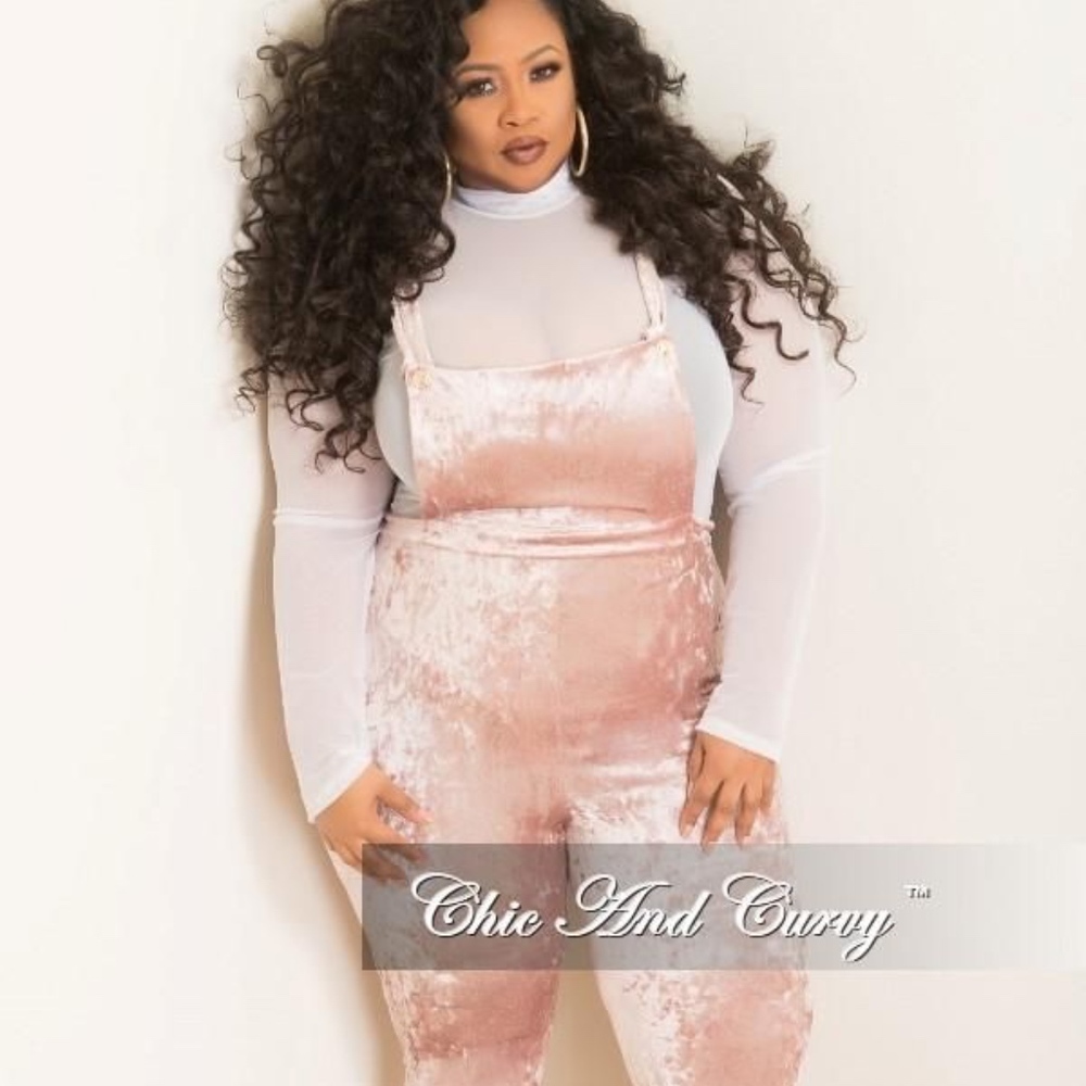 Plus Size Velvet Overalls in Pink